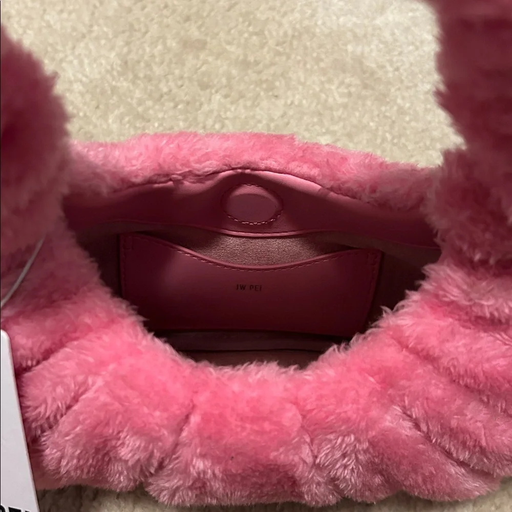 JW PEI Gabbi Terry Ruched Pink Faux Fur Fuzzy Hobo Handbag Revolve
